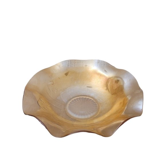 Floragold Ruffled Fruit Bowl - "Louisa" 11 1/2" Dia Iridescent Depression Glass - Picture 2 of 6